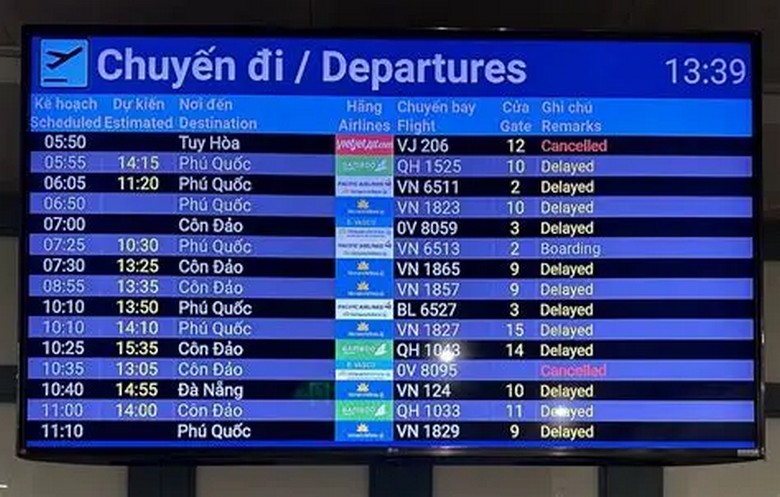 Bảng giờ khởi hành và hạ cánh của các chuyến bay tại sân bay