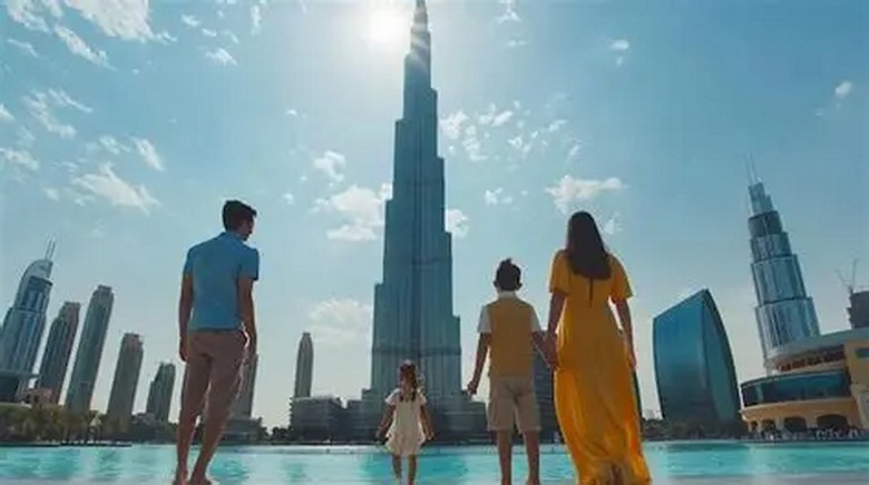 Du khách lần đầu chụp ảnh trước tháp Burj Khalifa