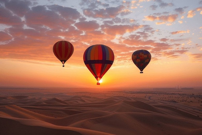  Toàn cảnh sa mạc Dubai nhìn từ khinh khí cầu lúc mặt trời mọc