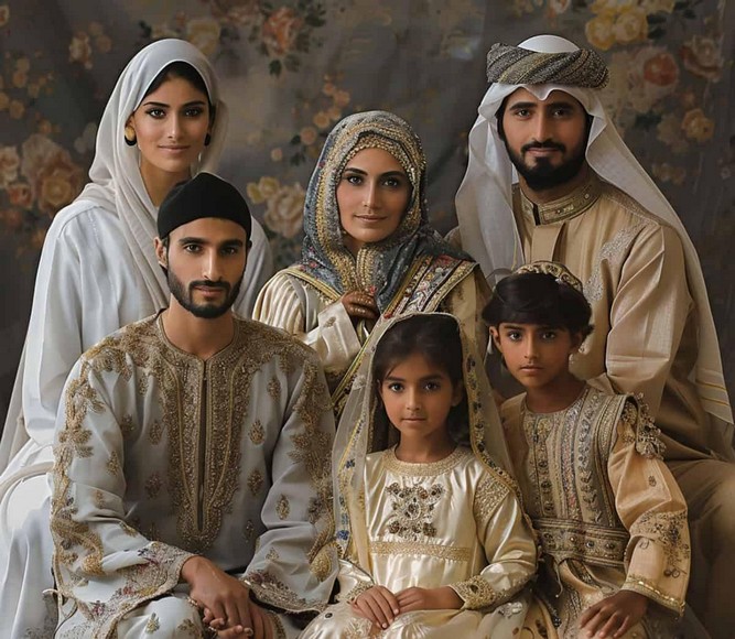 Gia đình Emirati mặc trang phục truyền thống trong dịp lễ