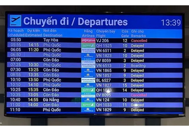 Bảng giờ khởi hành và hạ cánh của các chuyến bay tại sân bay