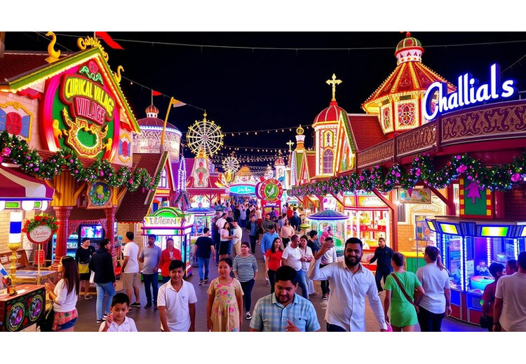 Du khách dạo chơi buổi tối giữa các gian hàng Global Village