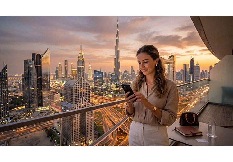 Du khách dùng bản đồ và gọi video trên điện thoại ở Dubai