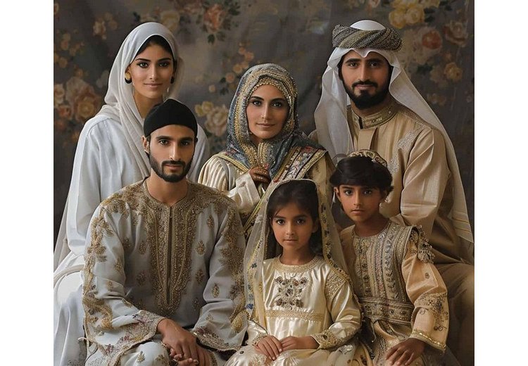 Gia đình Emirati mặc trang phục truyền thống trong dịp lễ