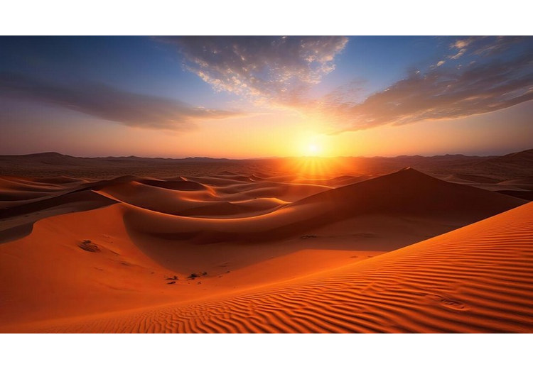 Hoàng hôn cam đỏ trên đồi cát sa mạc Dubai nhìn từ safari buổi chiều