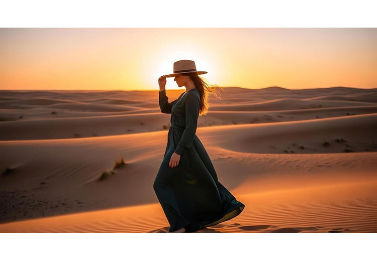 Hoàng hôn nhuộm vàng cam trên những đồi cát sa mạc Dubai