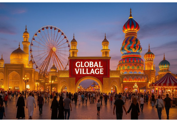 Lịch mùa mở cửa Global Village hiển thị tại cổng vào chính