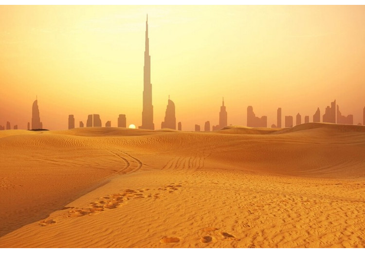 Toàn cảnh đường chân trời Dubai với tháp Burj Khalifa nổi bật giữa các tòa nhà chọc trời