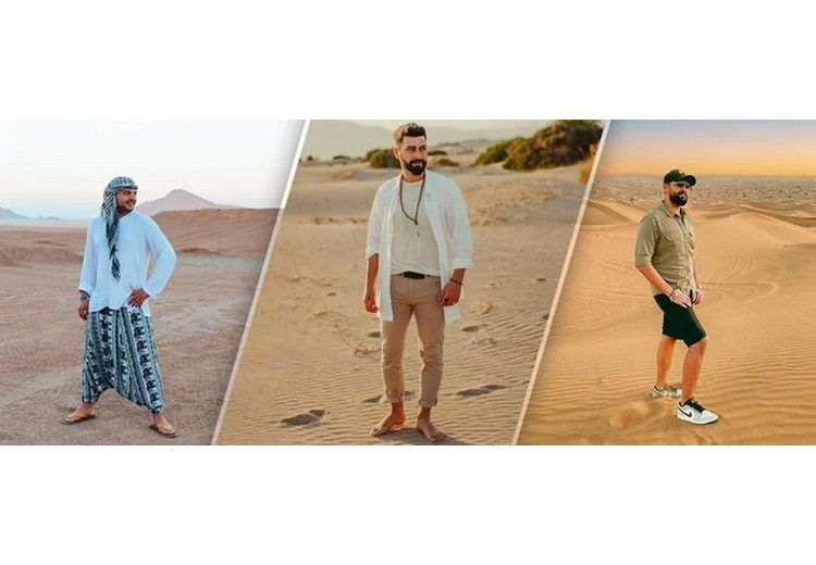 Trang phục cotton sáng màu, mũ rộng vành phù hợp mùa hè nắng gắt ở Dubai